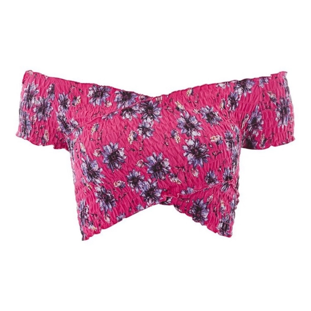 TopShop pink off the shoulder crop top